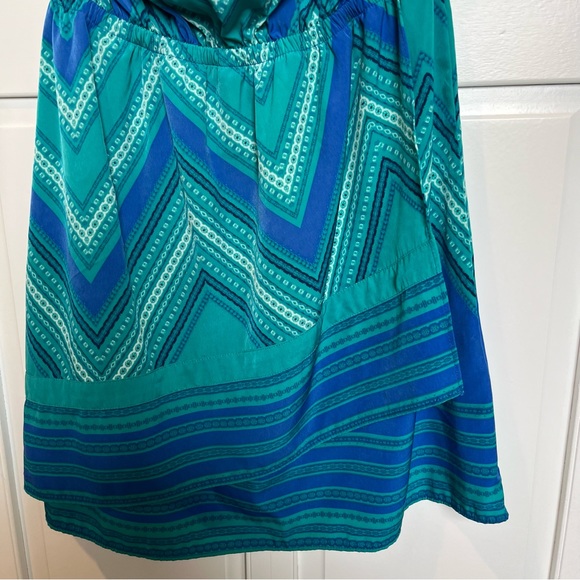 EXPRESS Scarf Print Tube Dress - Green & Blue - Picture 4 of 9